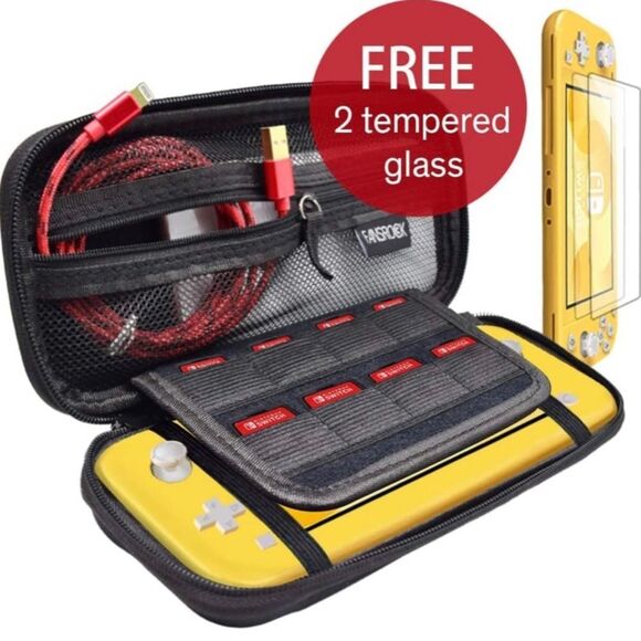 Fansrock Nintendo Switch Lite Travel Case with Tempered Glass Screen Protector - Picture 1 of 12
